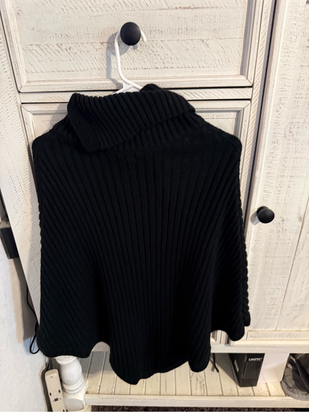 Michael Kors Black Ribbed Fold-Over Turtleneck Poncho - Picture 2 of 4